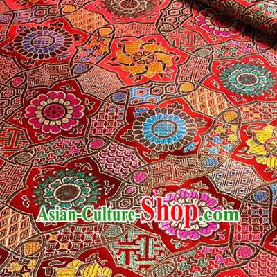 Chinese Classical Galsang Flower Pattern Design Red Brocade Drapery Asian Traditional Tang Suit Silk Fabric Material