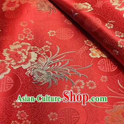 Chinese Classical Chrysanthemum Peony Pattern Design Red Brocade Drapery Asian Traditional Tang Suit Silk Fabric Material