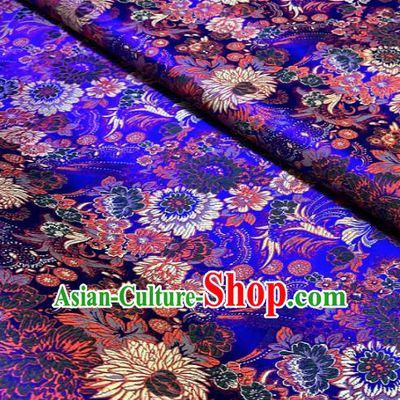 Chinese Classical Satin Chrysanthemum Pattern Design Royalblue Brocade Drapery Asian Traditional Tang Suit Silk Fabric Material