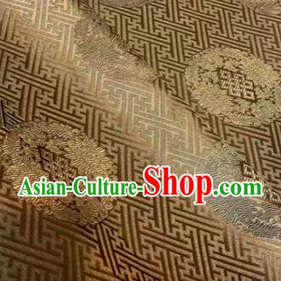 Chinese Classical Bronze Satin Traditional Longevity Chrysanthemum Pattern Design Brocade Drapery Asian Tang Suit Silk Fabric Material
