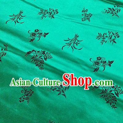 Traditional Chinese Classical Orchid Pattern Design Fabric Green Brocade Tang Suit Satin Drapery Asian Silk Material