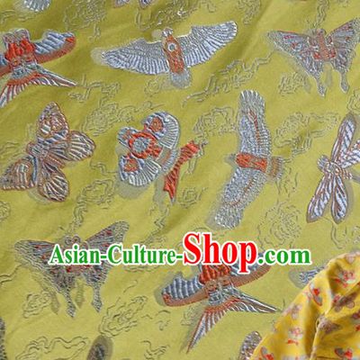 Traditional Chinese Classical Kites Pattern Design Fabric Yellow Brocade Tang Suit Satin Drapery Asian Silk Material