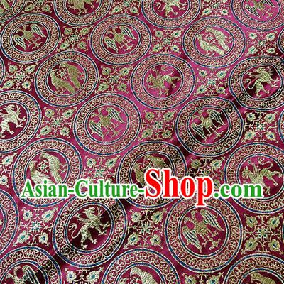 Traditional Chinese Classical Birds Pattern Design Fabric Wine Red Brocade Tang Suit Satin Drapery Asian Silk Material
