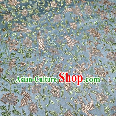Traditional Chinese Classical Crane Pattern Design Fabric Blue Brocade Tang Suit Satin Drapery Asian Silk Material