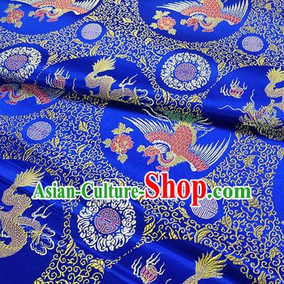 Traditional Chinese Classical Phoenix Pattern Design Fabric Royalblue Brocade Tang Suit Satin Drapery Asian Silk Material
