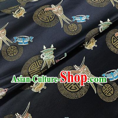 Traditional Chinese Classical Wine Cup Pattern Design Fabric Black Brocade Tang Suit Satin Drapery Asian Silk Material