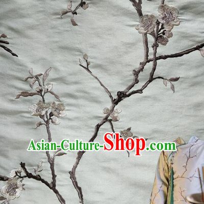 Traditional Chinese Classical Embroidered Plum Blossom Pattern Design Fabric Blue Brocade Tang Suit Satin Drapery Asian Silk Material