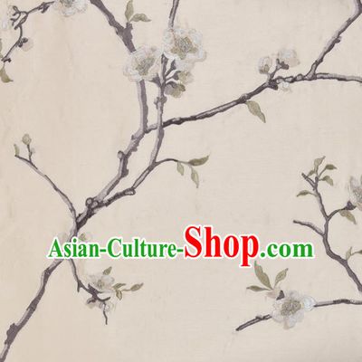 Traditional Chinese Classical Embroidered Plum Blossom Pattern Design Fabric Beige Brocade Tang Suit Satin Drapery Asian Silk Material