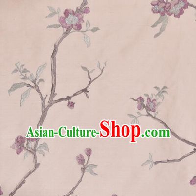 Traditional Chinese Classical Embroidered Plum Blossom Pattern Design Fabric Pink Brocade Tang Suit Satin Drapery Asian Silk Material