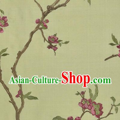 Traditional Chinese Classical Embroidered Plum Blossom Pattern Design Fabric Light Green Brocade Tang Suit Satin Drapery Asian Silk Material