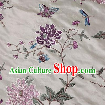 Traditional Chinese Classical Embroidered Purple Peony Pattern Design Fabric Brocade Tang Suit Satin Drapery Asian Silk Material