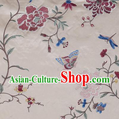 Traditional Chinese Classical Embroidered Red Peony Pattern Design Fabric Brocade Tang Suit Satin Drapery Asian Silk Material