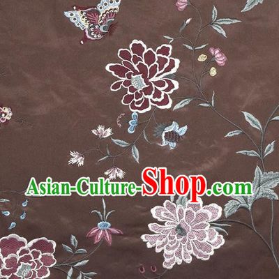Traditional Chinese Classical Embroidered Peony Pattern Design Fabric Brown Brocade Tang Suit Satin Drapery Asian Silk Material