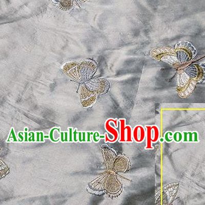 Traditional Chinese Classical Butterfly Pattern Design Fabric Grey Brocade Tang Suit Satin Drapery Asian Silk Material