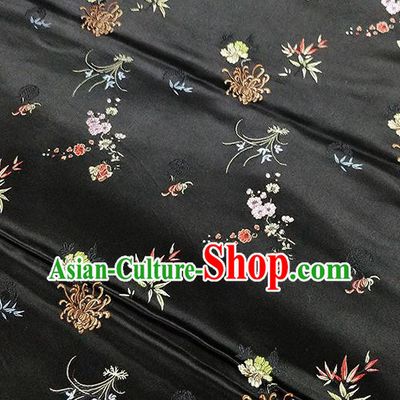 Traditional Chinese Classical Plum Orchid Bamboo Chrysanthemum Pattern Design Fabric Black Brocade Tang Suit Satin Drapery Asian Silk Material