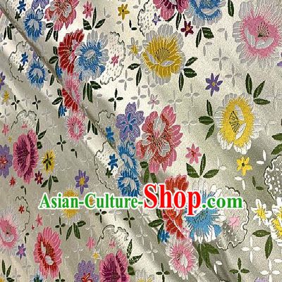 Chinese Traditional White Brocade Classical Peony Pattern Design Satin Drapery Asian Tang Suit Silk Fabric Material