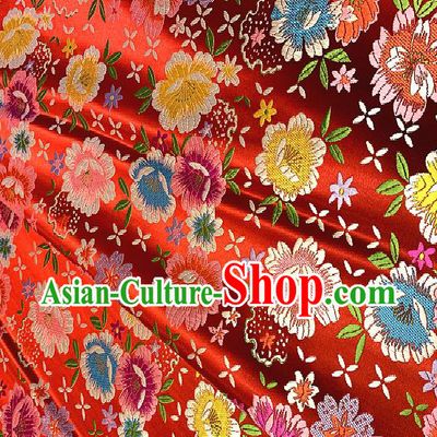 Chinese Traditional Red Brocade Classical Peony Pattern Design Satin Drapery Asian Tang Suit Silk Fabric Material