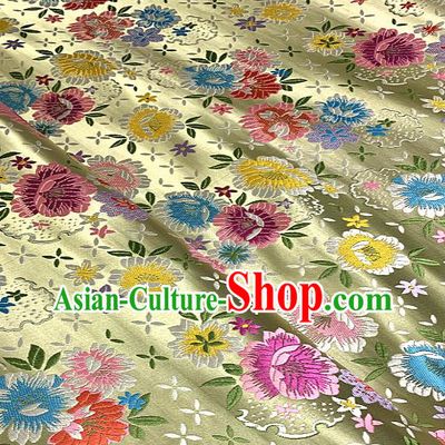 Chinese Traditional Golden Brocade Classical Peony Pattern Design Satin Drapery Asian Tang Suit Silk Fabric Material