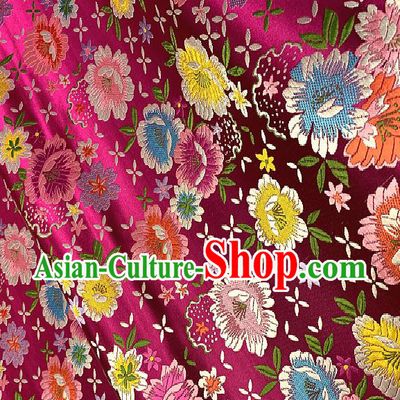 Chinese Traditional Rosy Brocade Classical Peony Pattern Design Satin Drapery Asian Tang Suit Silk Fabric Material