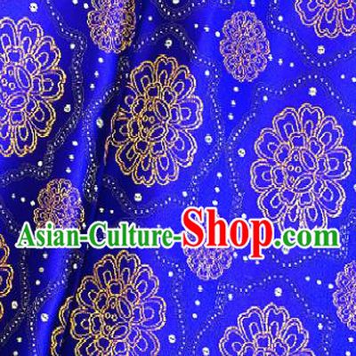 Traditional Chinese Tang Suit Fabric Royalblue Brocade Classical Sunflowers Pattern Design Satin Drapery Asian Silk Material