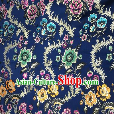 Traditional Chinese Royal Peony Pattern Design Navy Brocade Classical Satin Drapery Asian Tang Suit Silk Fabric Material