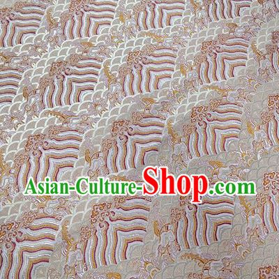 Traditional Chinese Classical Sea Waves Pattern Design Fabric White Brocade Tang Suit Satin Drapery Asian Silk Material