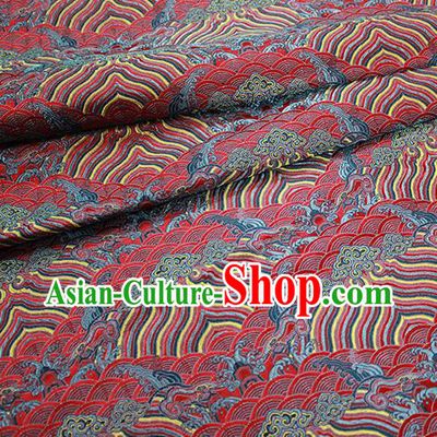 Traditional Chinese Classical Sea Waves Pattern Design Fabric Purplish Red Brocade Tang Suit Satin Drapery Asian Silk Material