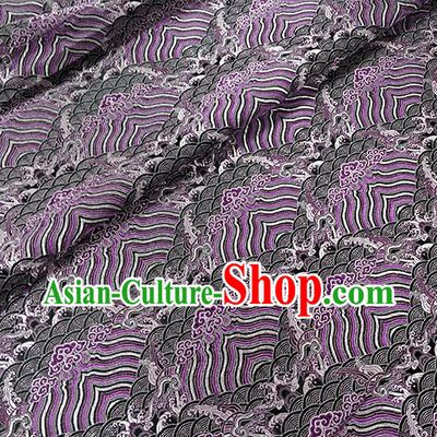 Traditional Chinese Classical Purple Sea Waves Pattern Design Fabric Brocade Tang Suit Satin Drapery Asian Silk Material