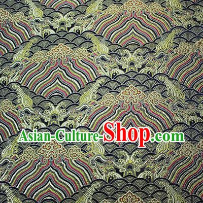 Traditional Chinese Classical Navy Sea Waves Pattern Design Fabric Brocade Tang Suit Satin Drapery Asian Silk Material