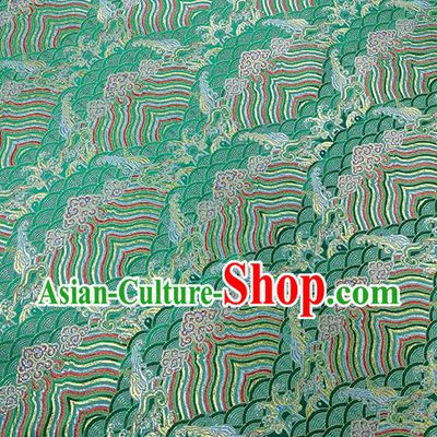 Traditional Chinese Classical Sea Waves Pattern Design Fabric Green Brocade Tang Suit Satin Drapery Asian Silk Material