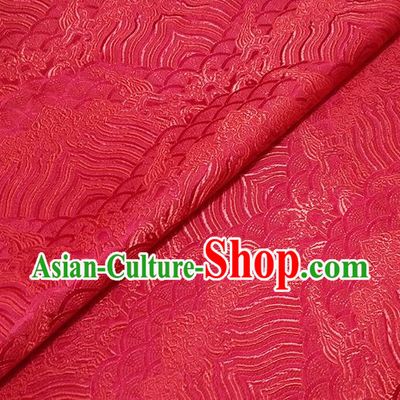 Traditional Chinese Classical Sea Waves Pattern Design Fabric Red Brocade Tang Suit Satin Drapery Asian Silk Material