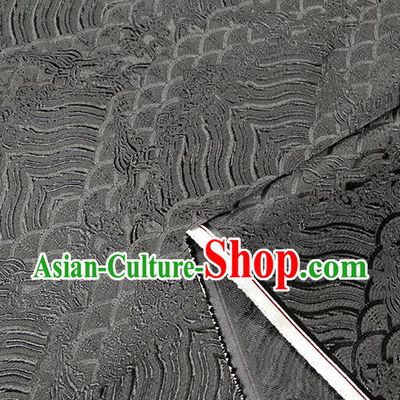 Traditional Chinese Classical Sea Waves Pattern Design Fabric Black Brocade Tang Suit Satin Drapery Asian Silk Material