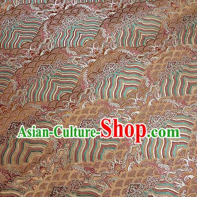 Traditional Chinese Classical Sea Waves Pattern Design Fabric Bronze Brocade Tang Suit Satin Drapery Asian Silk Material