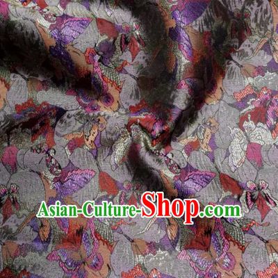 Asian Chinese Classical Purple Butterfly Pattern Design Brocade Fabric Traditional Tang Suit Satin Drapery Silk Material