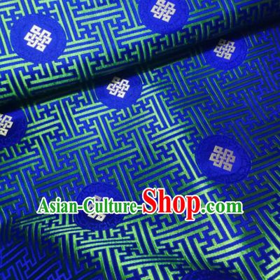 Asian Chinese Classical Lucky Knots Pattern Design Royalblue Brocade Fabric Traditional Tang Suit Satin Drapery Silk Material