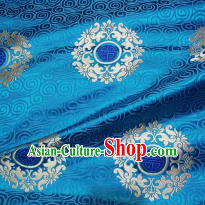 Asian Chinese Royal Pattern Design Blue Brocade Fabric Traditional Tang Suit Satin Classical Drapery Silk Material