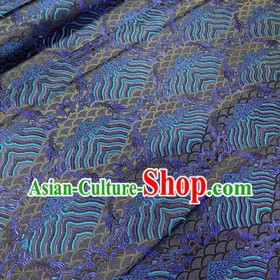 Traditional Chinese Classical Waves Pattern Design Fabric Royalblue Brocade Tang Suit Satin Drapery Asian Silk Material