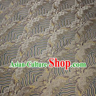 Traditional Chinese Classical Waves Pattern Design Fabric Khaki Brocade Tang Suit Satin Drapery Asian Silk Material