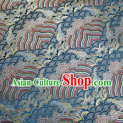 Traditional Chinese Classical Waves Pattern Design Fabric Lake Blue Brocade Tang Suit Satin Drapery Asian Silk Material