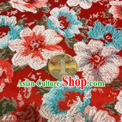 Asian Chinese Dress Red Satin Classical Flowers Pattern Design Brocade Fabric Traditional Drapery Silk Material