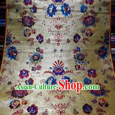 Asian Chinese Dress Beige Satin Classical Peony Flowers Pattern Design Brocade Fabric Traditional Drapery Silk Material