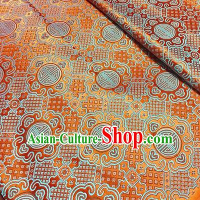 Asian Chinese Orange Satin Classical Pattern Design Brocade Mongolian Robe Fabric Traditional Drapery Silk Material