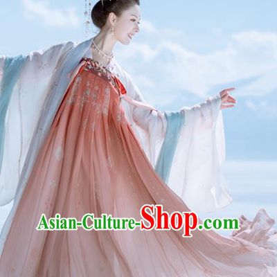Traditional Chinese Ancient Peri Embroidered Historical Costume Tang Dynasty Imperial Consort Hanfu Dress for Women