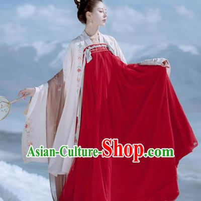 Traditional Chinese Ancient Wedding Embroidered Historical Costume Tang Dynasty Court Princess Red Hanfu Dress for Women