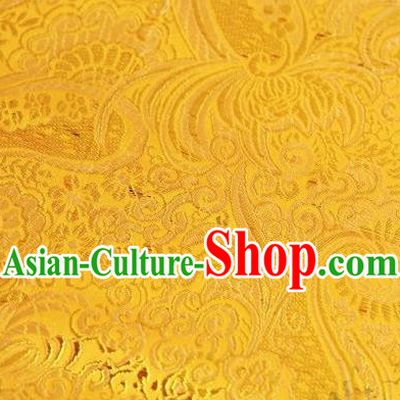 Asian Chinese Fabric Golden Satin Classical Pattern Design Brocade Traditional Drapery Silk Material