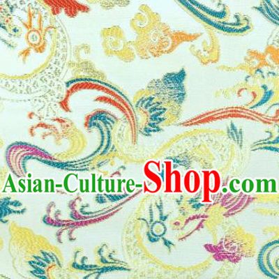 Asian Chinese Fabric White Satin Classical Dragon Pattern Design Brocade Traditional Drapery Silk Material