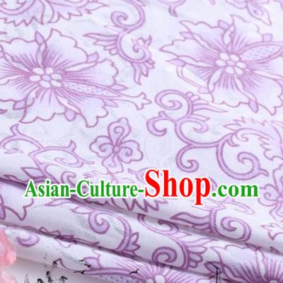 Asian Chinese Classical Purple Flowers Pattern Design Satin Fabric Brocade Traditional Drapery Silk Material