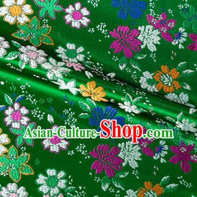 Asian Japanese Kimono Fabric Classical Flowers Pattern Design Green Brocade Traditional Drapery Silk Material