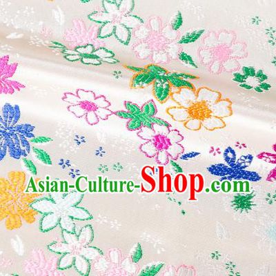 Asian Japanese Kimono Fabric Classical Flowers Pattern Design White Brocade Traditional Drapery Silk Material