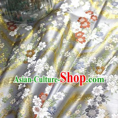 Asian Japanese Kimono White Satin Fabric Classical Sakura Pattern Design Brocade Traditional Drapery Silk Material